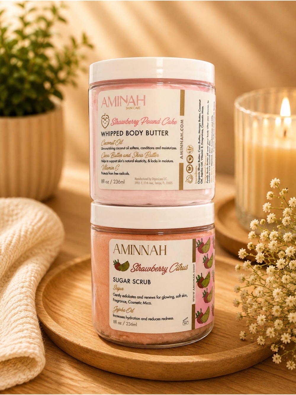 Aminnah (NWT) Strawberry Pound Cake Whipped Body Butter & Citrus Sugar Scrub
